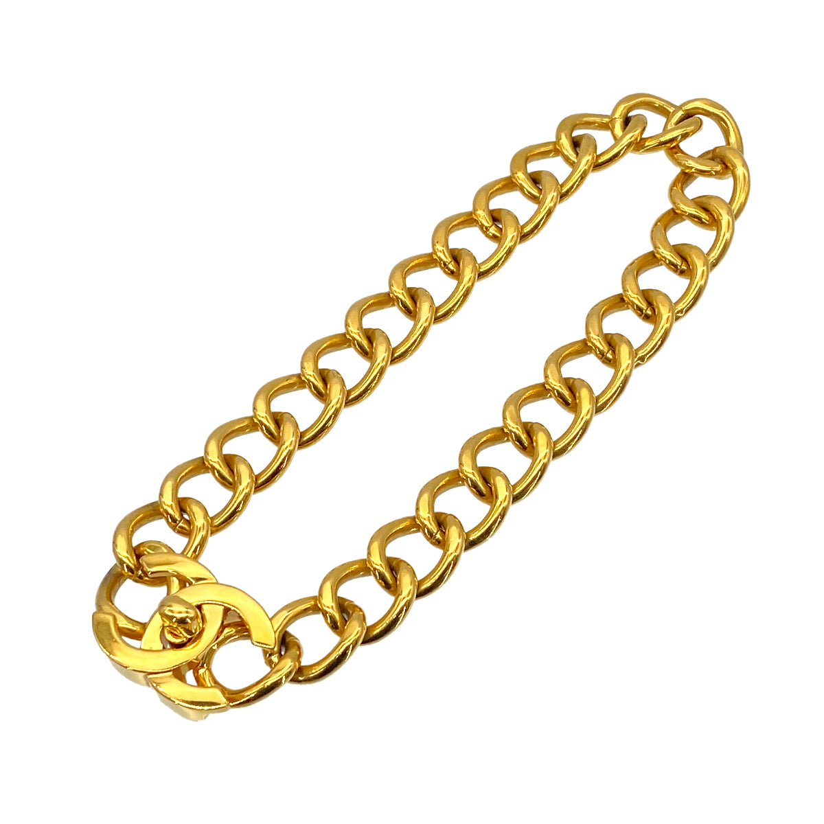 CHANEL VINTAGE NECKLACE CHOKER COCOMARK TURN LOCK GOLD ACCESSORY 96P 90275825