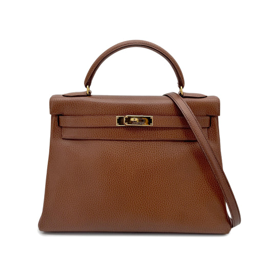HERMES KELLY 32 RETOURNE MARRON FONCE ARDENNES HAND SHOULDER BAG 〇Z GHW 90275874