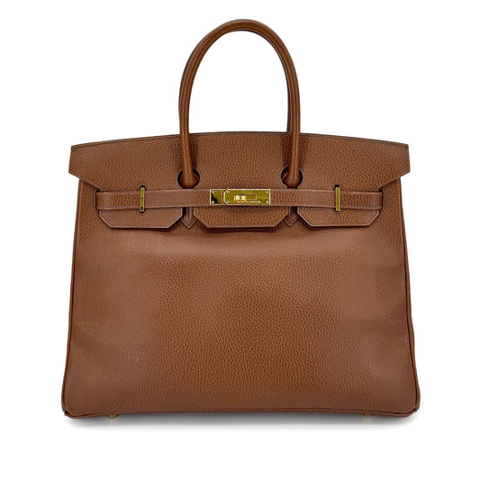 HERMES BIRKIN 35 BROWN ARDENNES HAND BAG □A GHW 90275883
