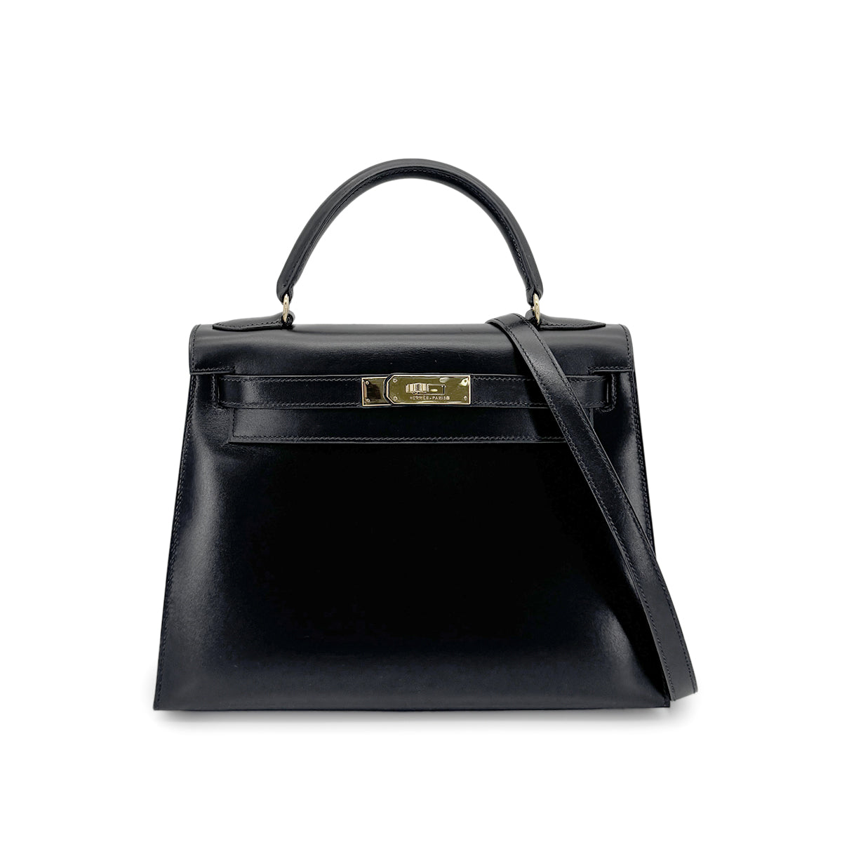HERMES KELLY 28 SELLIER BLACK BOXCALF HAND SHOULDER BAG 〇W GHW 90275884