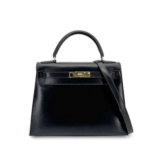 HERMES KELLY 28 SELLIER BLACK BOXCALF HAND SHOULDER BAG 〇W GHW 90275884