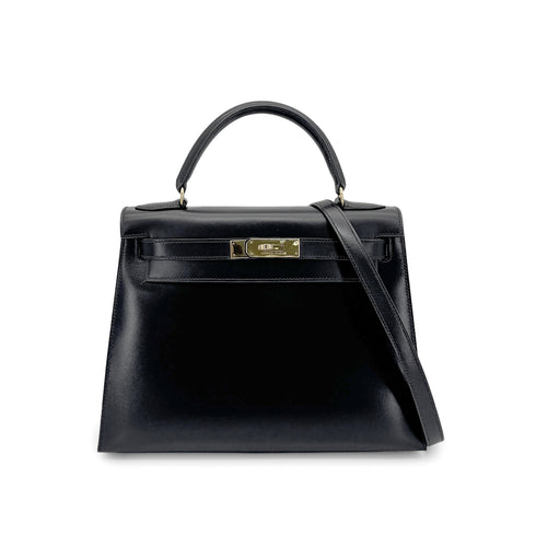 HERMES KELLY 28 SELLIER BLACK BOXCALF HAND SHOULDER BAG 〇W GHW 90275884 - PURPOSE