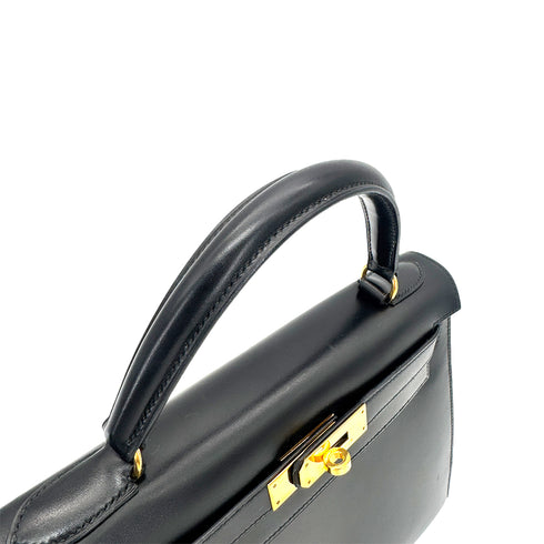 HERMES KELLY 28 SELLIER BLACK BOXCALF HAND SHOULDER BAG 〇W GHW 90275884 - PURPOSE