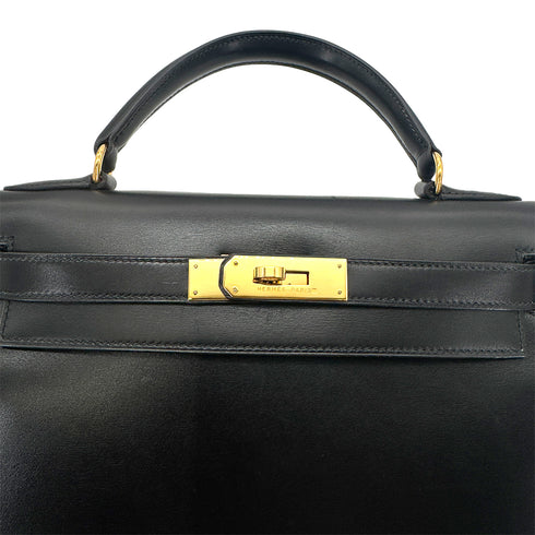 HERMES KELLY 28 SELLIER BLACK BOXCALF HAND SHOULDER BAG 〇W GHW 90275884 - PURPOSE