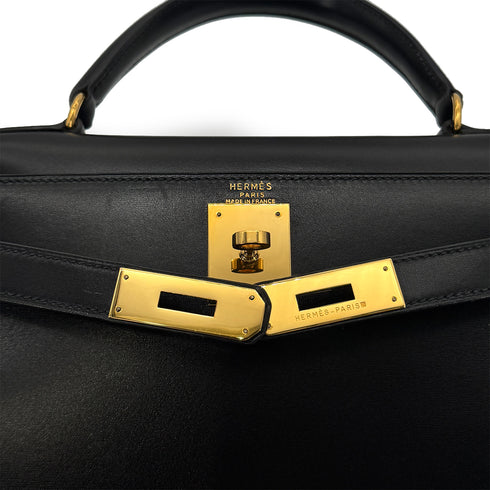 HERMES KELLY 28 SELLIER BLACK BOXCALF HAND SHOULDER BAG 〇W GHW 90275884 - PURPOSE