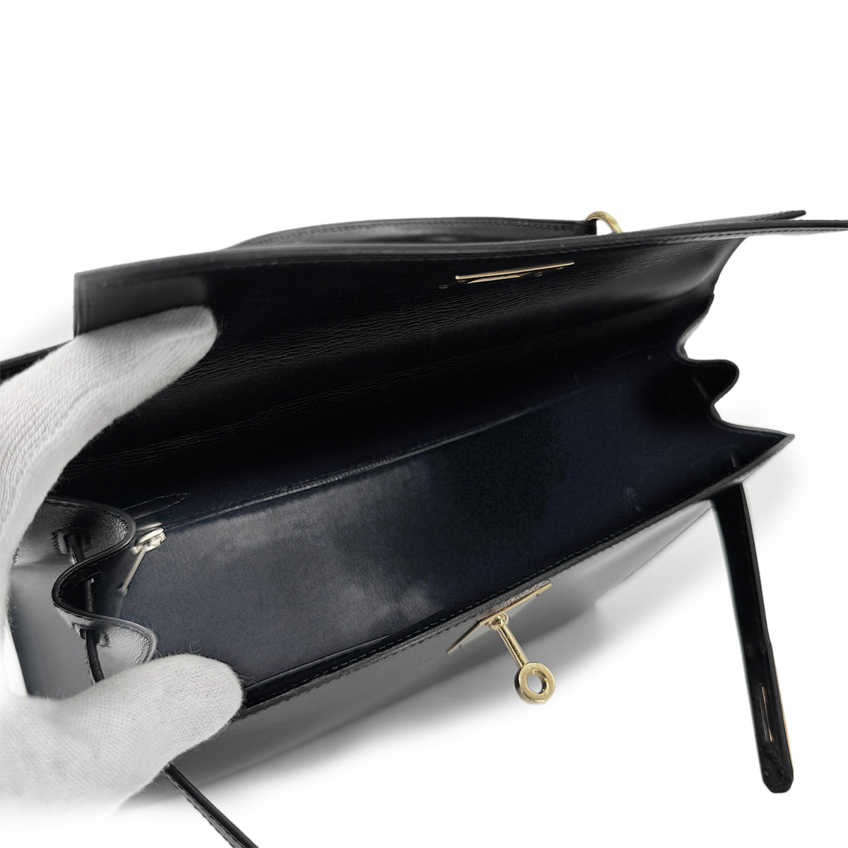 HERMES KELLY 28 SELLIER BLACK BOXCALF HAND SHOULDER BAG 〇W GHW 90275884