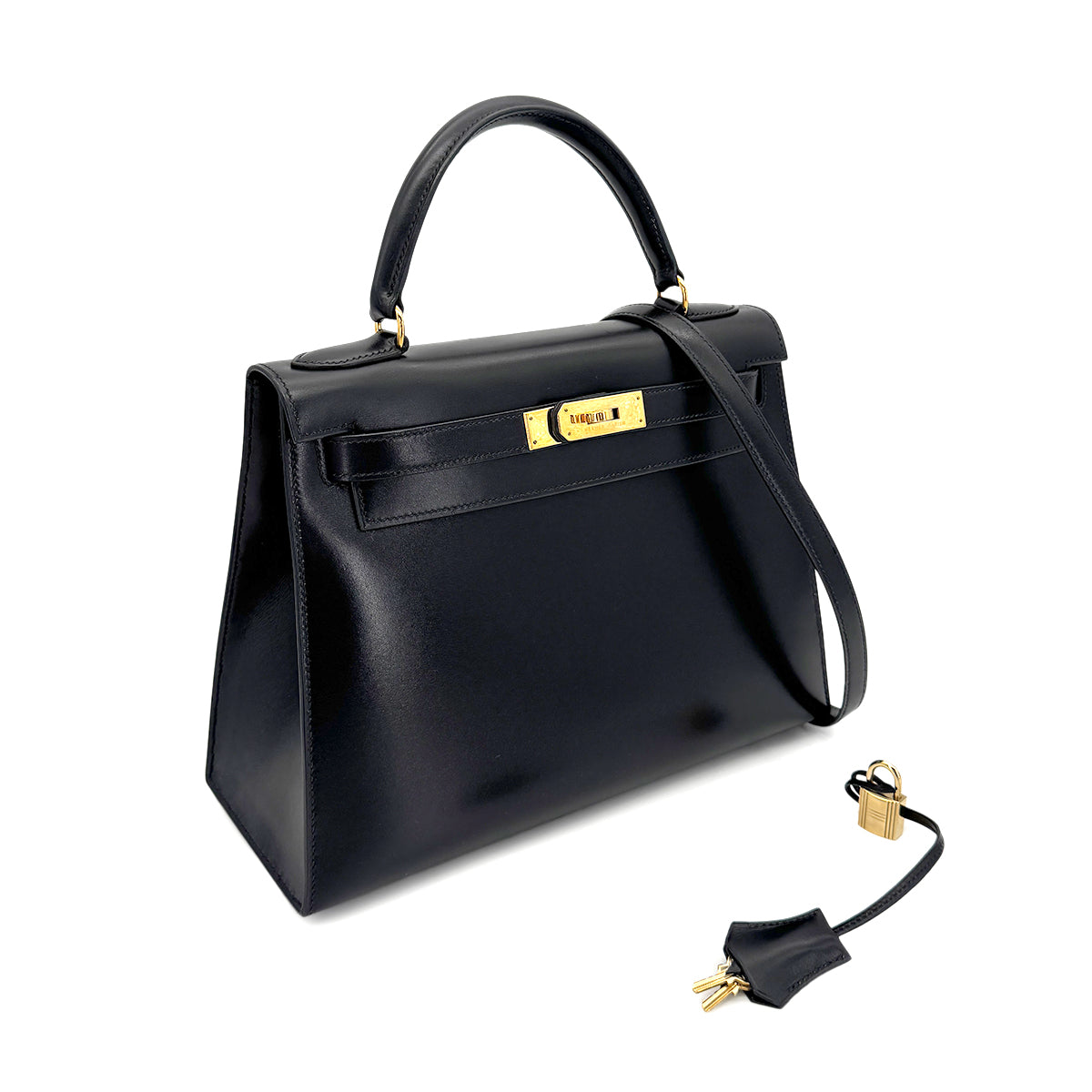 HERMES KELLY 28 SELLIER BLACK BOXCALF HAND SHOULDER BAG 〇W GHW 90275884