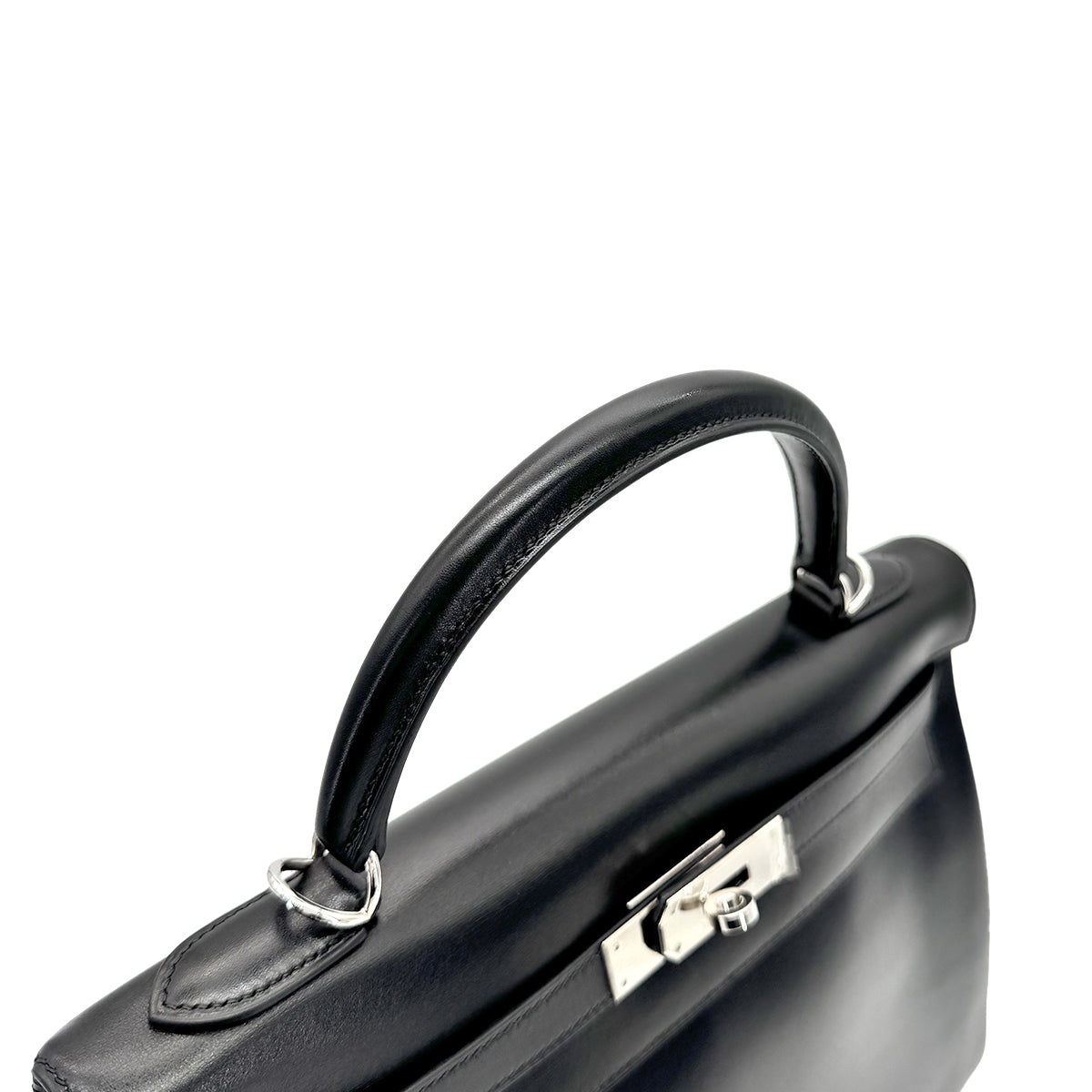 HERMES KELLY 32 RETOURNE BLACK BOXCALF HAND SHOULDER BAG □F SHW 90275886