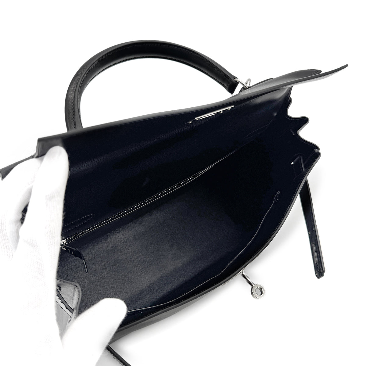 HERMES KELLY 32 RETOURNE BLACK BOXCALF HAND SHOULDER BAG □F SHW 90275886