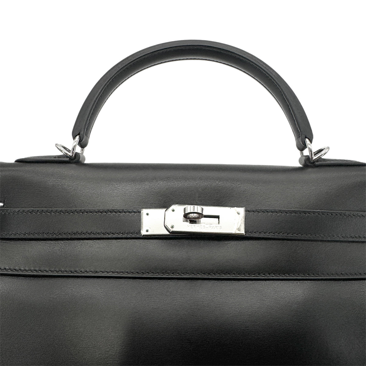 HERMES KELLY 32 RETOURNE BLACK BOXCALF HAND SHOULDER BAG □F SHW 90275886