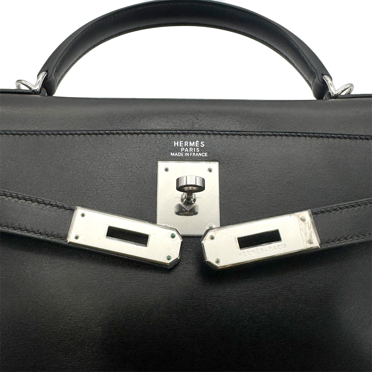 HERMES KELLY 32 RETOURNE BLACK BOXCALF HAND SHOULDER BAG □F SHW 90275886