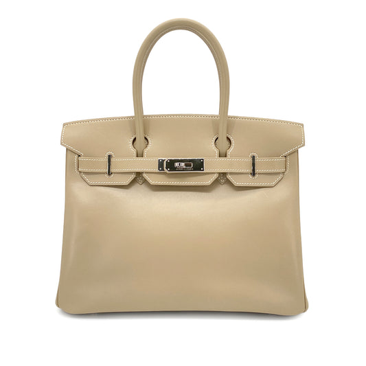 HERMES BIRKIN 30 GRIS TOURTERELLE BOX CALF HAND BAG □G SHW 90275887