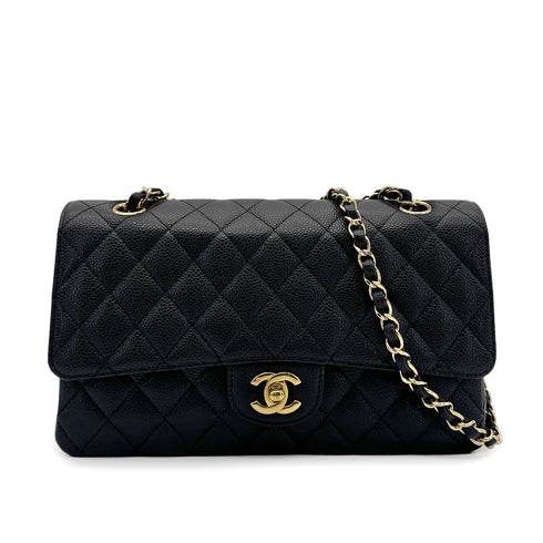 CHANEL VINTAGE CLASSIC FLAP MEDIUM CHAIN SHOULDER BAG BLACK CAVIAR SKIN 90275890 - PURPOSE