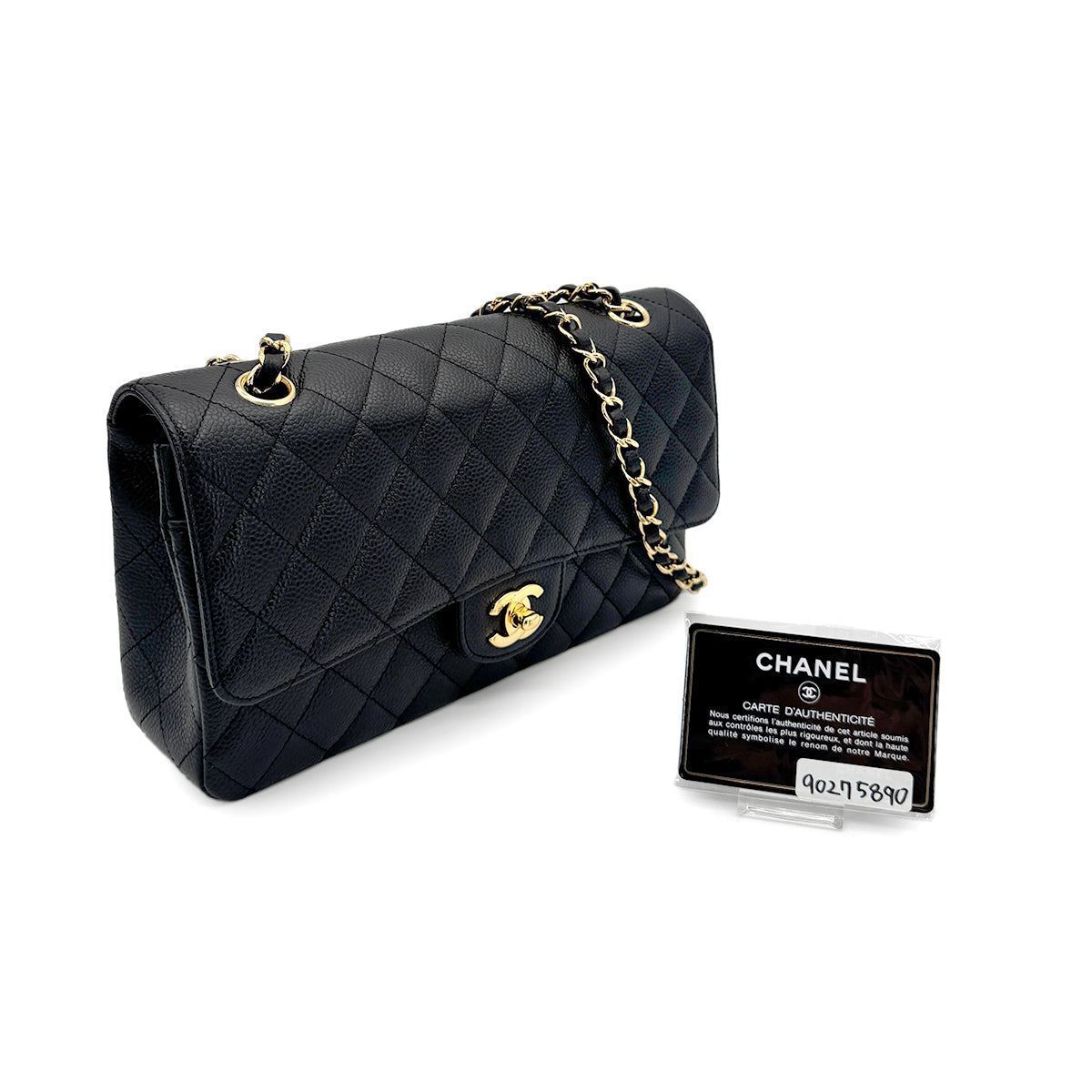 CHANEL VINTAGE CLASSIC FLAP MEDIUM CHAIN SHOULDER BAG BLACK CAVIAR SKIN 90275890