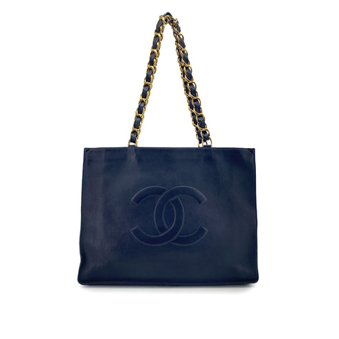CHANEL VINTAGE BIG COCO CHAIN TOTE BAG NAVY LEATHER 90275901 - PURPOSE
