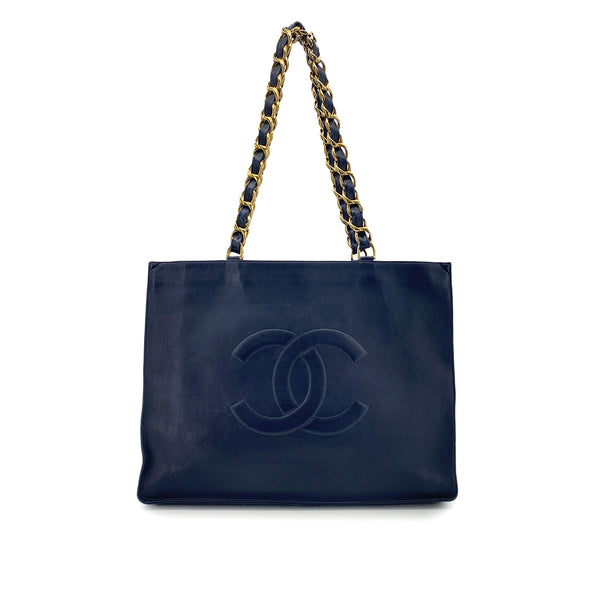 CHANEL VINTAGE BIG COCO CHAIN TOTE BAG NAVY LEATHER 90275901 - PURPOSE