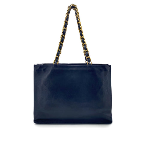 CHANEL VINTAGE BIG COCO CHAIN TOTE BAG NAVY LEATHER 90275901 - PURPOSE