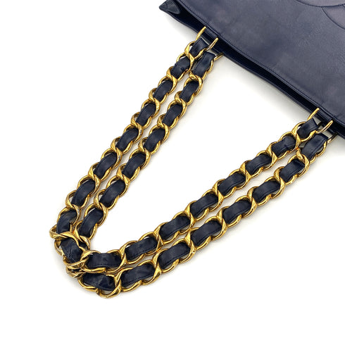 CHANEL VINTAGE BIG COCO CHAIN TOTE BAG NAVY LEATHER 90275901 - PURPOSE