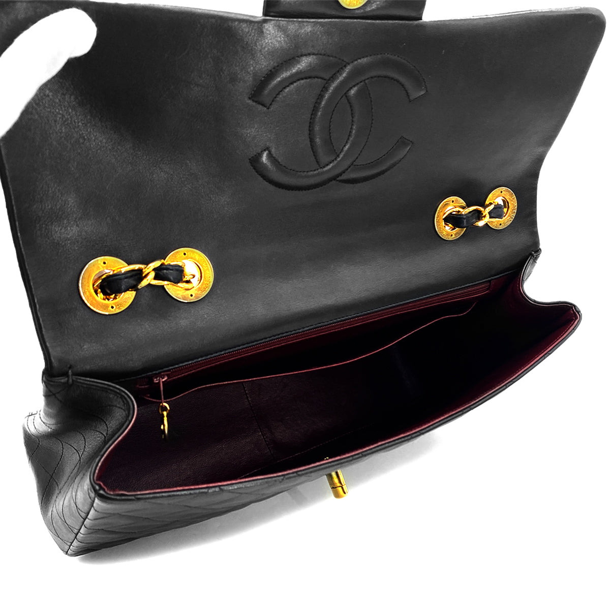 CHANEL VINTAGE MAXI MATELASSE 34 CHAIN SHOULDER BAG BLACK LAMB SKIN 90275902