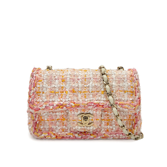 CHANEL MINI MATELASSE CHAIN SHOULDER BAG PINK TWEED 90275903
