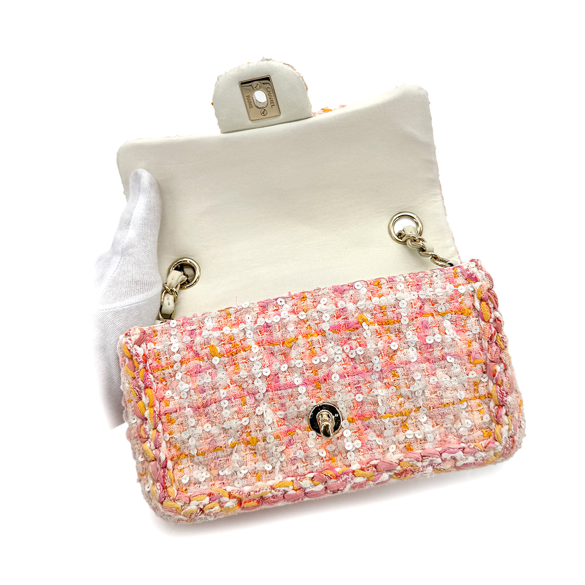 CHANEL MINI MATELASSE CHAIN SHOULDER BAG PINK TWEED 90275903