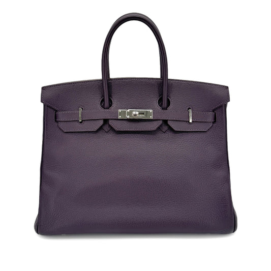 HERMES BIRKIN 35 RAISIN TAURILLON CLEMENCE HAND BAG □F SHW 90275911