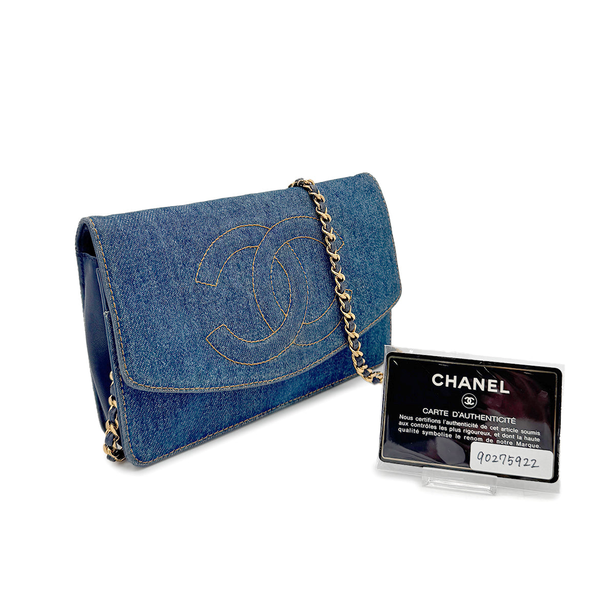 CHANEL VINTAGE COCOMARK CHAIN SHOULDER WALLET BLUE DENIM 90275922