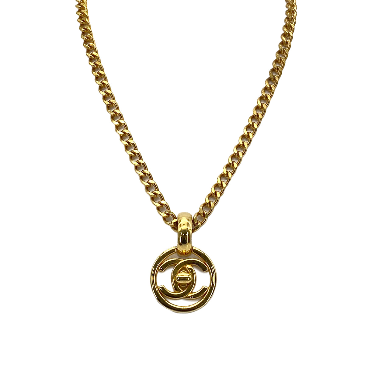 CHANEL VINTAGE NECKLACE COCOMARK TURN LOCK GOLD ACCESSORY 97P 90275931
