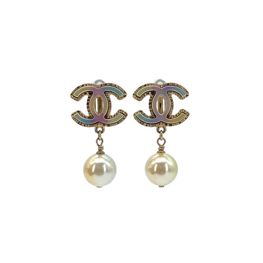CHANEL EARRINGS COCOMARK FAUX PEARL RAINBOW SWING A17P 90275940