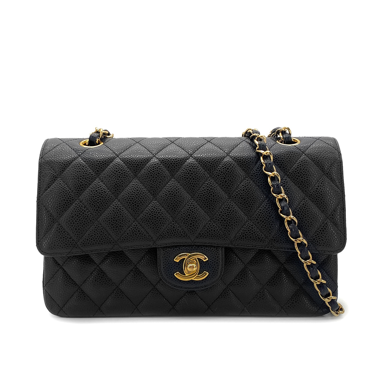 CHANEL CLASSIC FLAP MEDIUM CHAIN SHOULDER BAG BLACK CAVIAR SKIN 90275975