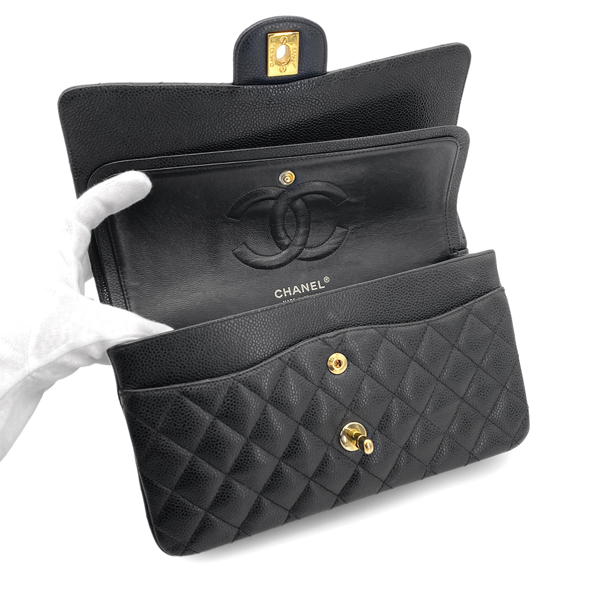 CHANEL CLASSIC FLAP MEDIUM CHAIN SHOULDER BAG BLACK CAVIAR SKIN 90275975