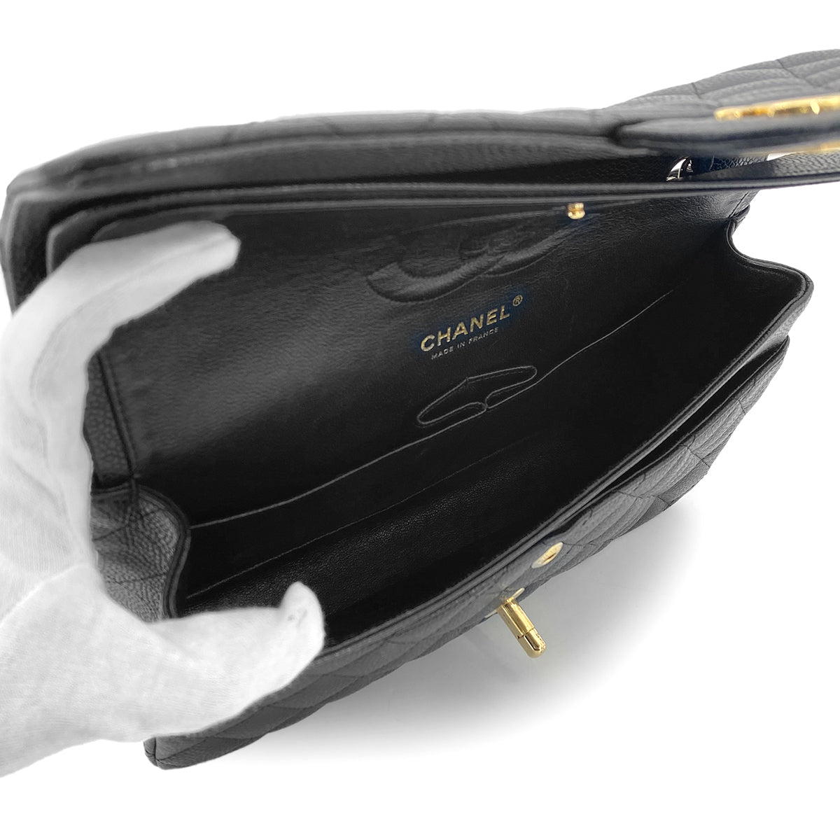 CHANEL CLASSIC FLAP MEDIUM CHAIN SHOULDER BAG BLACK CAVIAR SKIN 90275975