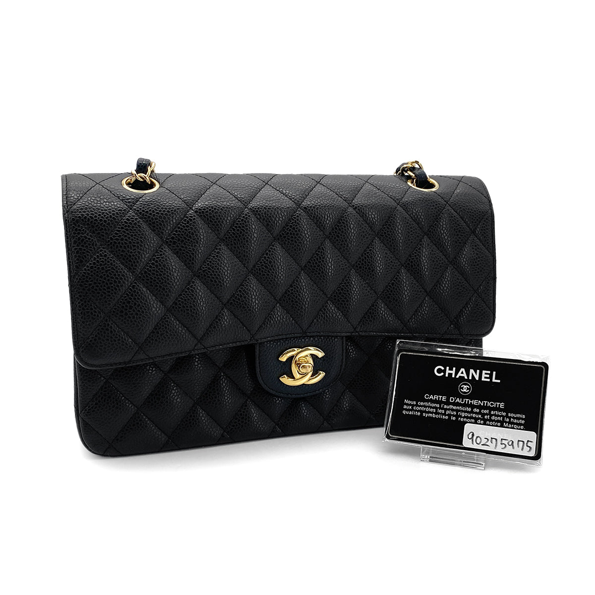 CHANEL CLASSIC FLAP MEDIUM CHAIN SHOULDER BAG BLACK CAVIAR SKIN 90275975