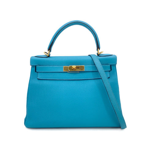 HERMES KELLY 28 RETOURNE TURQUOISE TOGO HAND SHOULDER BAG □R GHW 90275976 - PURPOSE