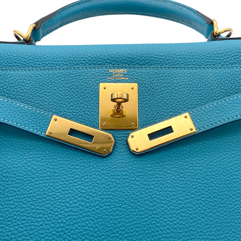 HERMES KELLY 28 RETOURNE TURQUOISE TOGO HAND SHOULDER BAG □R GHW 90275976 - PURPOSE