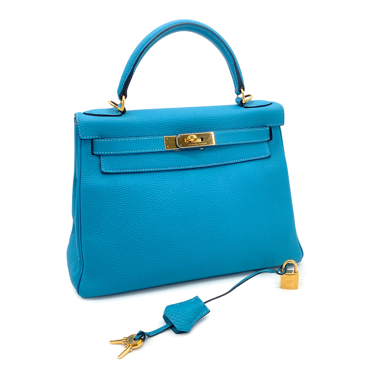 HERMES KELLY 28 RETOURNE TURQUOISE TOGO HAND SHOULDER BAG □R GHW 90275976