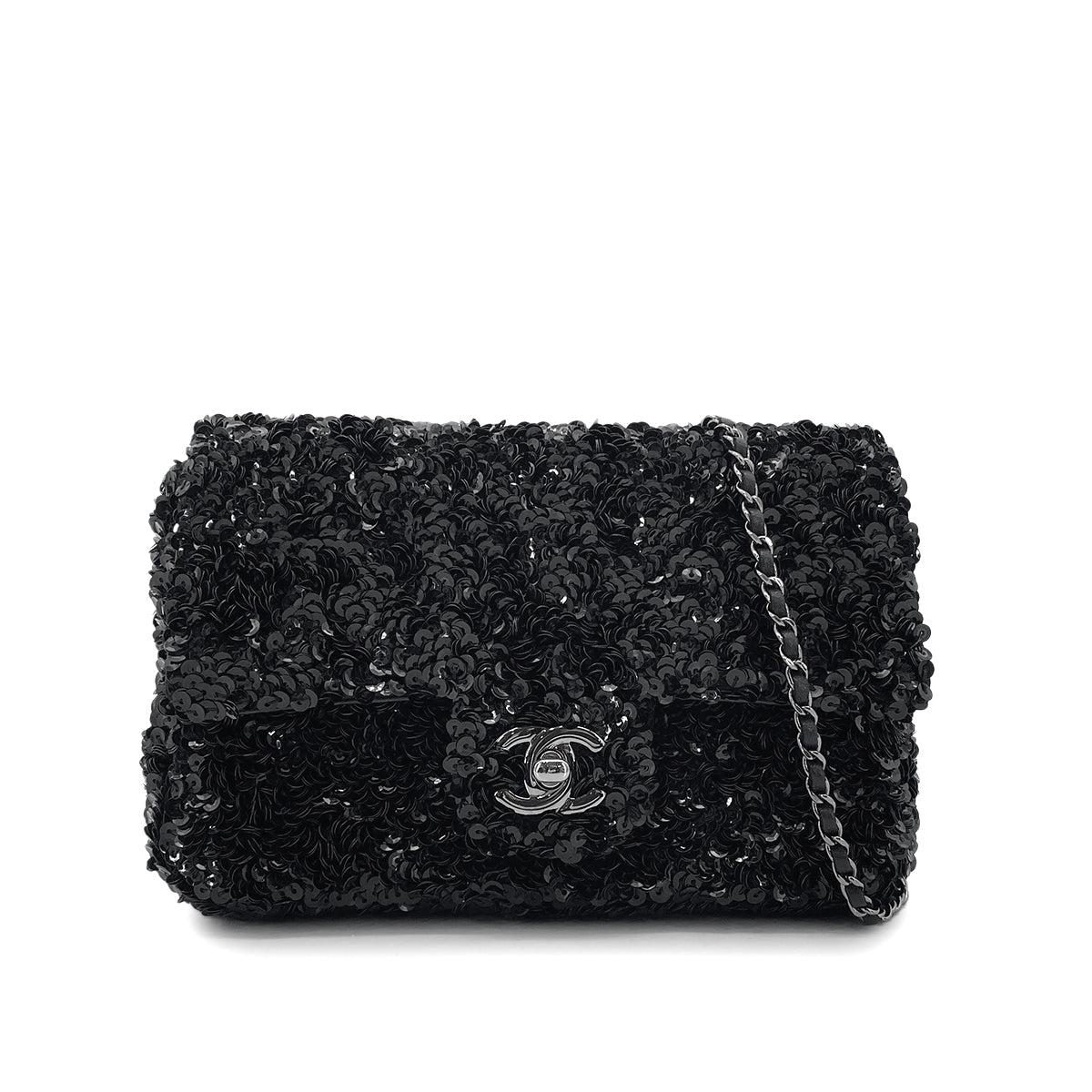 CHANELMINI CHAIN SHOULDER BAG BLACK SEQUINS 90275978