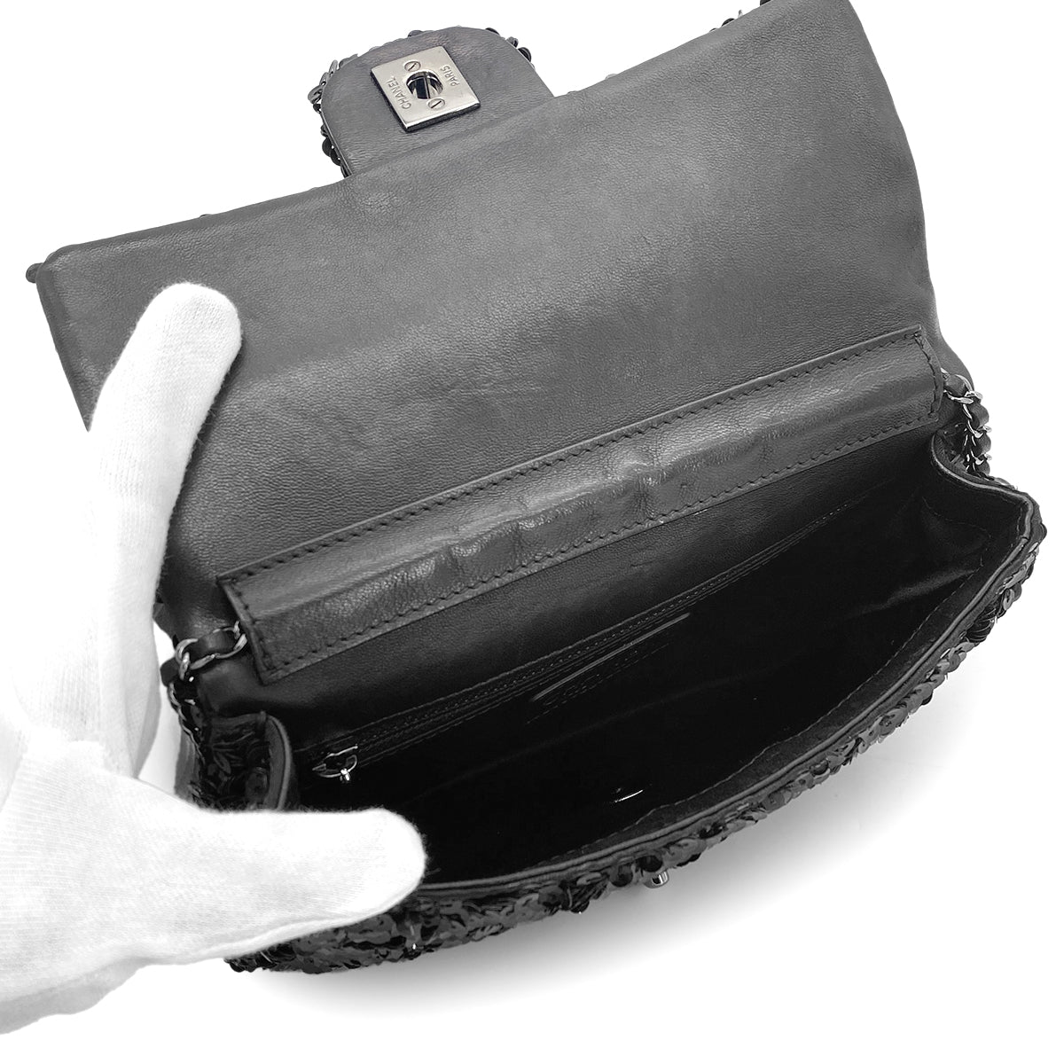 CHANELMINI CHAIN SHOULDER BAG BLACK SEQUINS 90275978