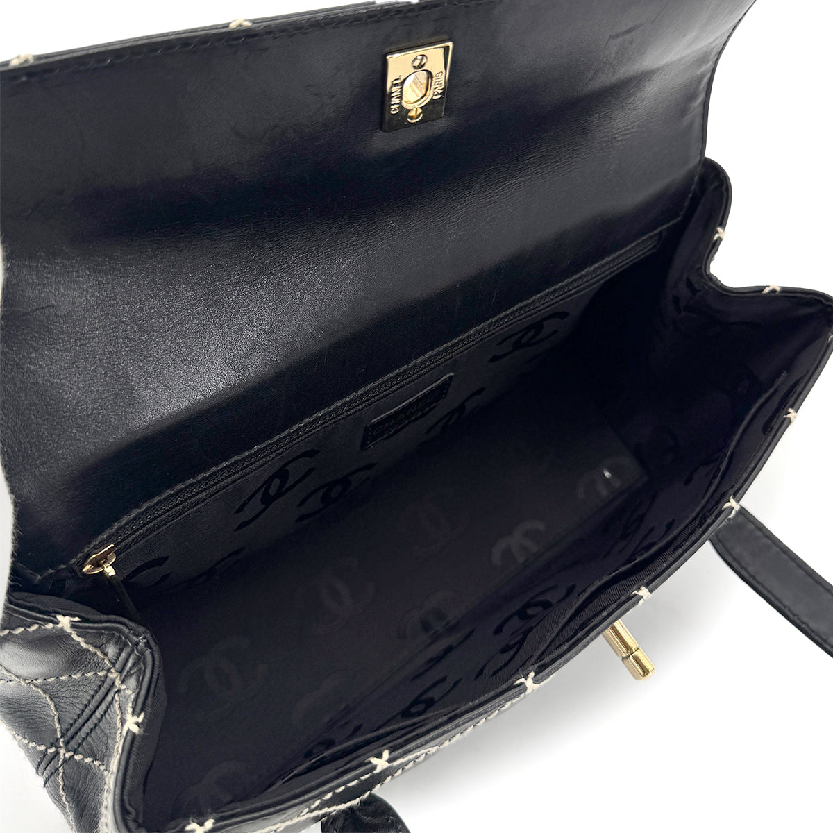 CHANEL VINTAGE WILD STITCH SHOULDER BAG BLACK LEATHER 90276256