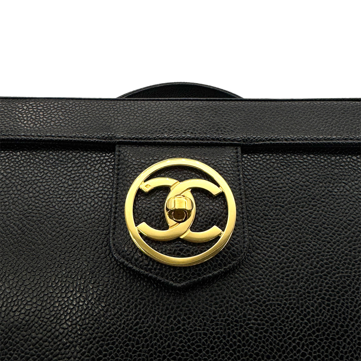 CHANEL VINTAGE TURN LOCK 2WAY VANITY HAND SHOULDER BAG BLACK CAVIAR SKIN 90276344