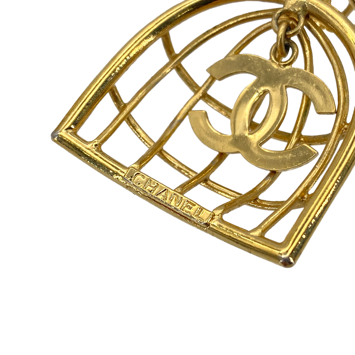 CHANEL VINTAGE EARRINGS COCOMARK BIRDCAGE SWING ACCESSORY GOLD 90276352