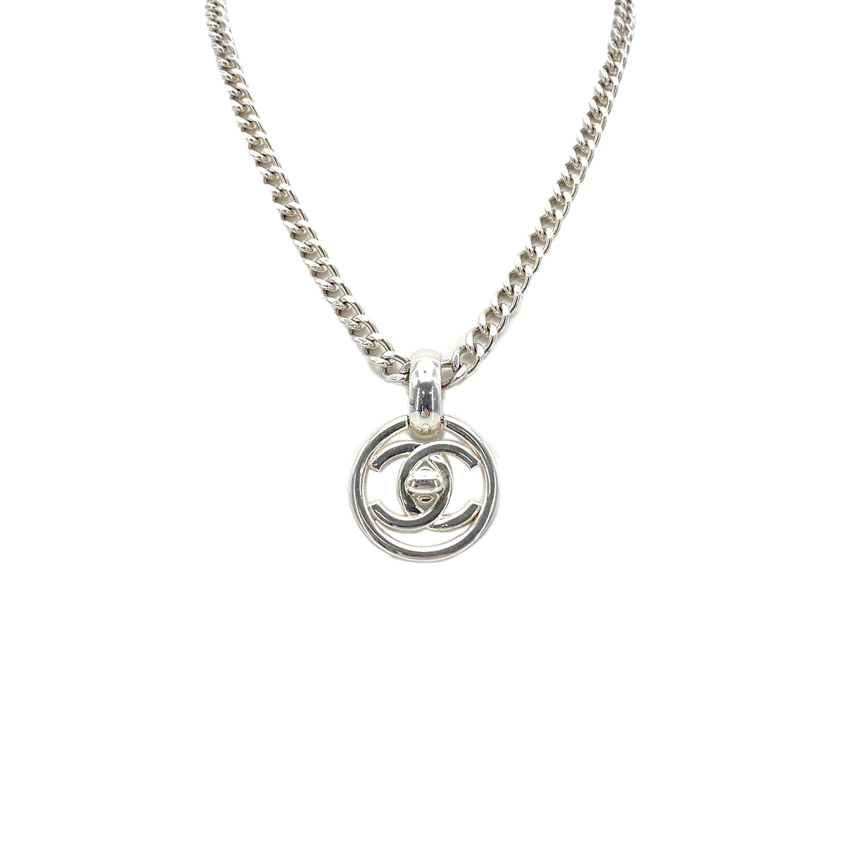 CHANEL VINTAGE NECKLACE COCOMARK TURN LOCK SILVER ACCESSORY 90276357