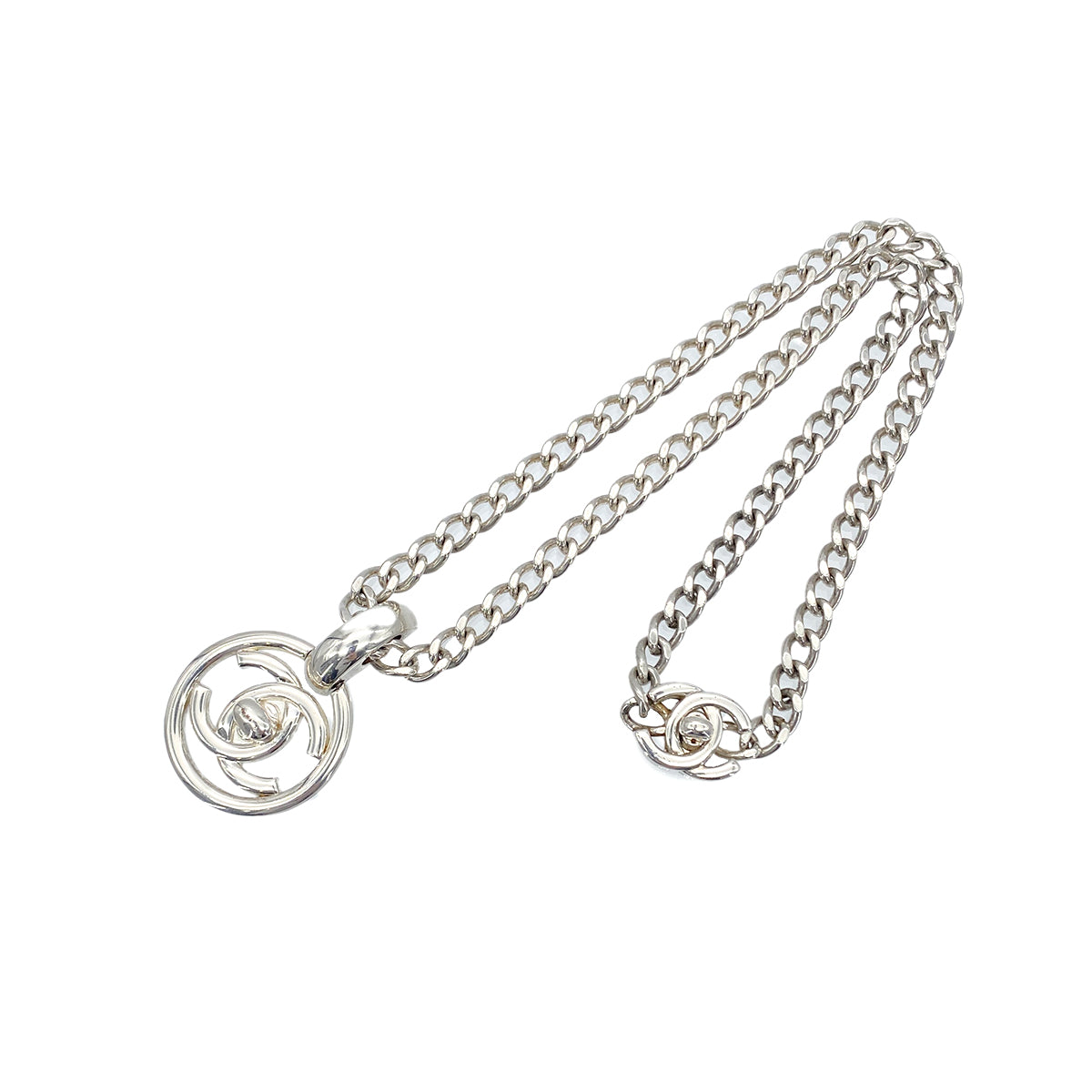 CHANEL VINTAGE NECKLACE COCOMARK TURN LOCK SILVER ACCESSORY 90276357