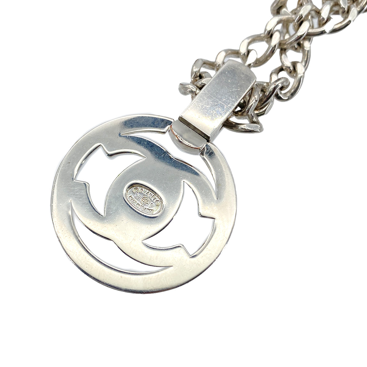 CHANEL VINTAGE NECKLACE COCOMARK TURN LOCK SILVER ACCESSORY 90276357