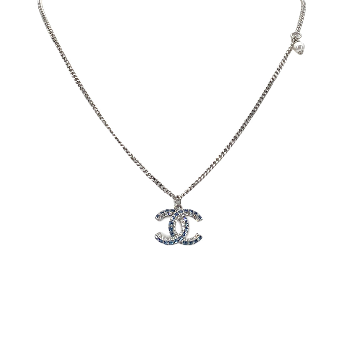 CHANEL NECKLACE COCOMARK RHINESTONE BLUE SILVER ACCESSORY F19P 90276362