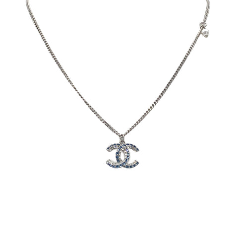 CHANEL NECKLACE COCOMARK RHINESTONE BLUE SILVER ACCESSORY F19P 90276362 - PURPOSE