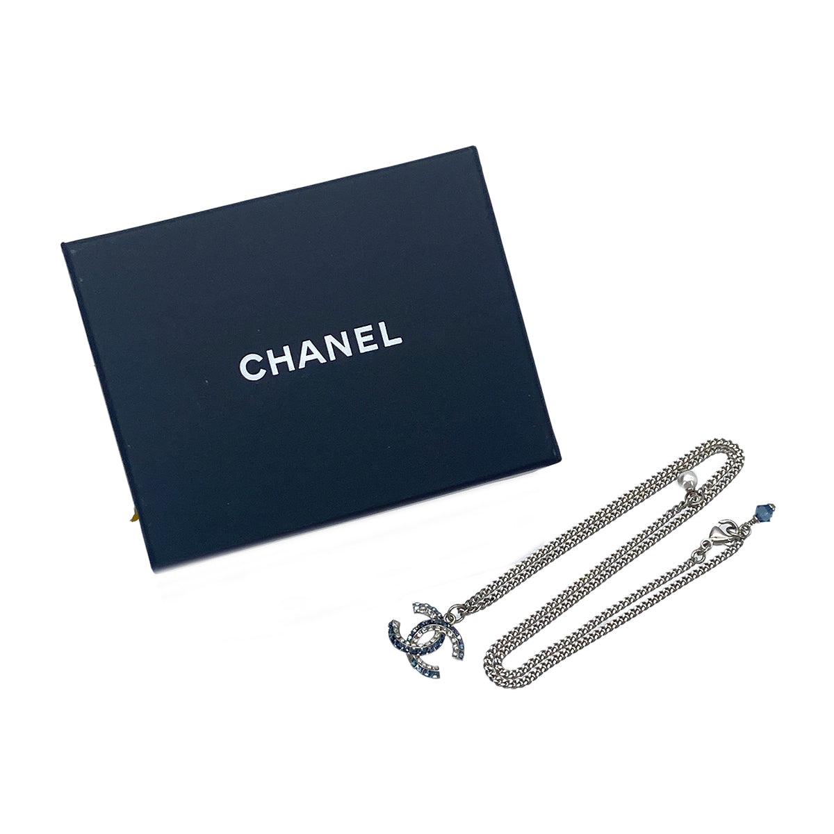 CHANEL NECKLACE COCOMARK RHINESTONE BLUE SILVER ACCESSORY F19P 90276362