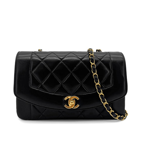 CHANEL VINTAGE DIANA SMALL CHAIN SHOULDER BAG BLACK LAMB SKIN 90276363 - PURPOSE