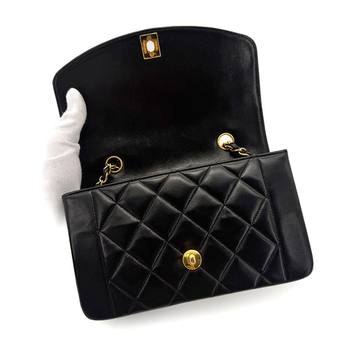 CHANEL VINTAGE DIANA SMALL CHAIN SHOULDER BAG BLACK LAMB SKIN 90276363 - PURPOSE