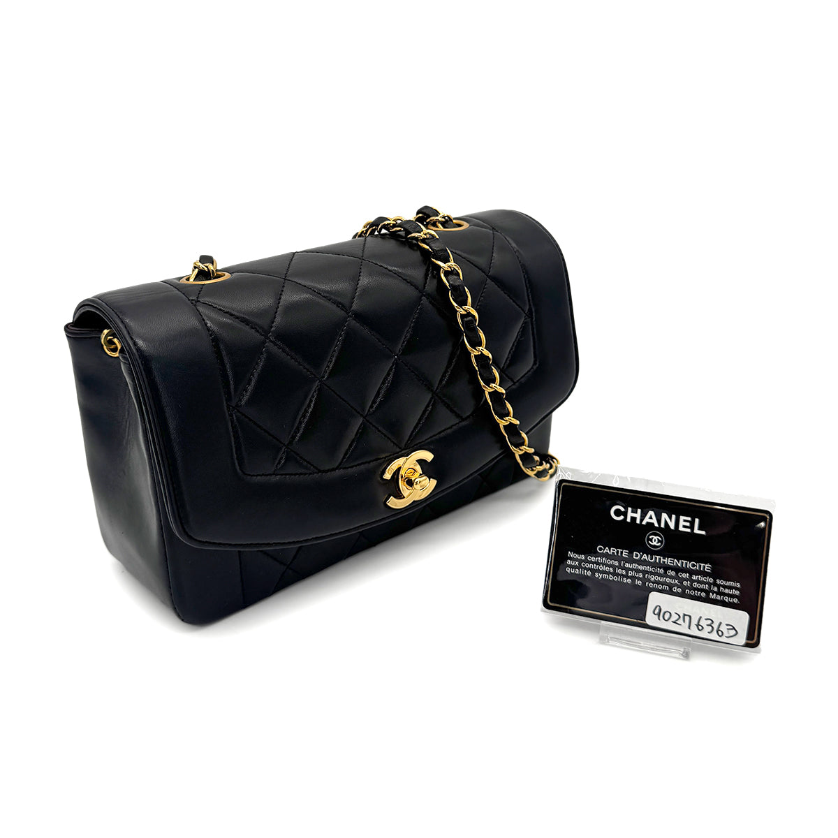 CHANEL VINTAGE DIANA SMALL CHAIN SHOULDER BAG BLACK LAMB SKIN 90276363